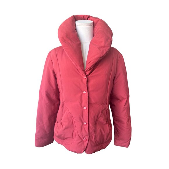 Talbots Down Filled Quilted Puffer Jacket Size Petite M Shawl Collar Pink Warm - Picture 1 of 10